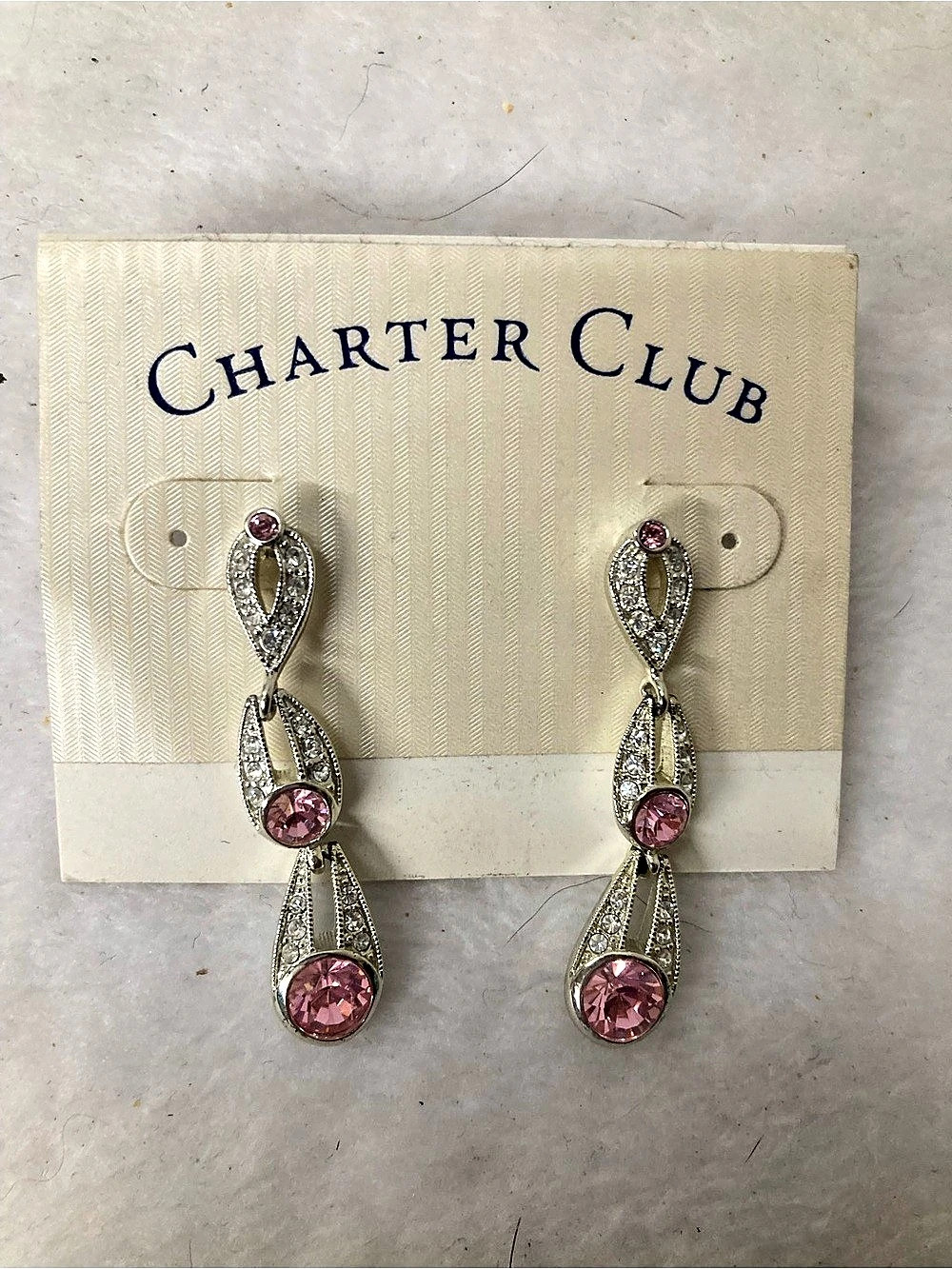 Charter Club Pink Crystal Drop Earrings Like New